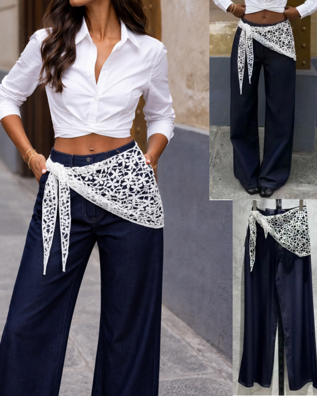Jeans con bandana in pizzo