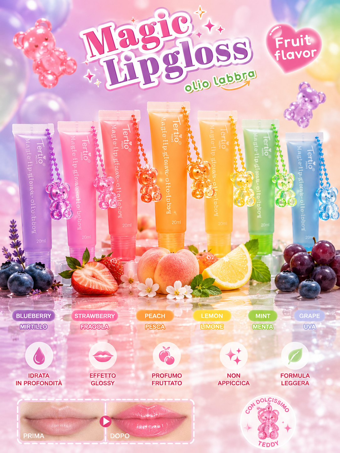 Magic Lipgloss – Olio Labbra Fruit Flavor con Teddy Charm - R.a. Boutique