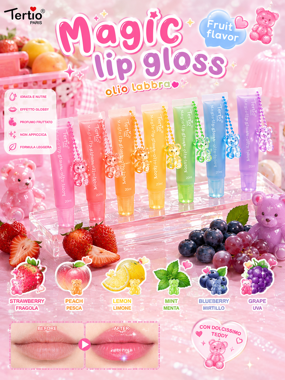 Magic Lipgloss – Olio Labbra Fruit Flavor con Teddy Charm - R.a. Boutique