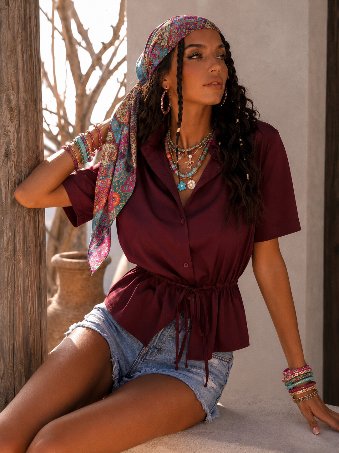 Camicia in raso Chic con Cinturina vari colori - R.a. Boutique