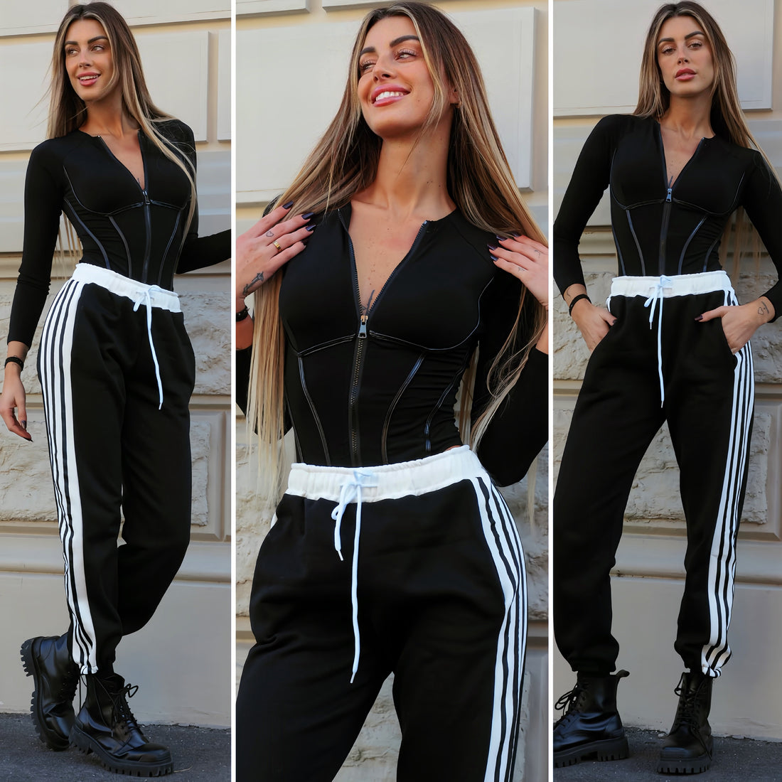 Pantalone sportivo con righe bianche - R.a. Boutique 