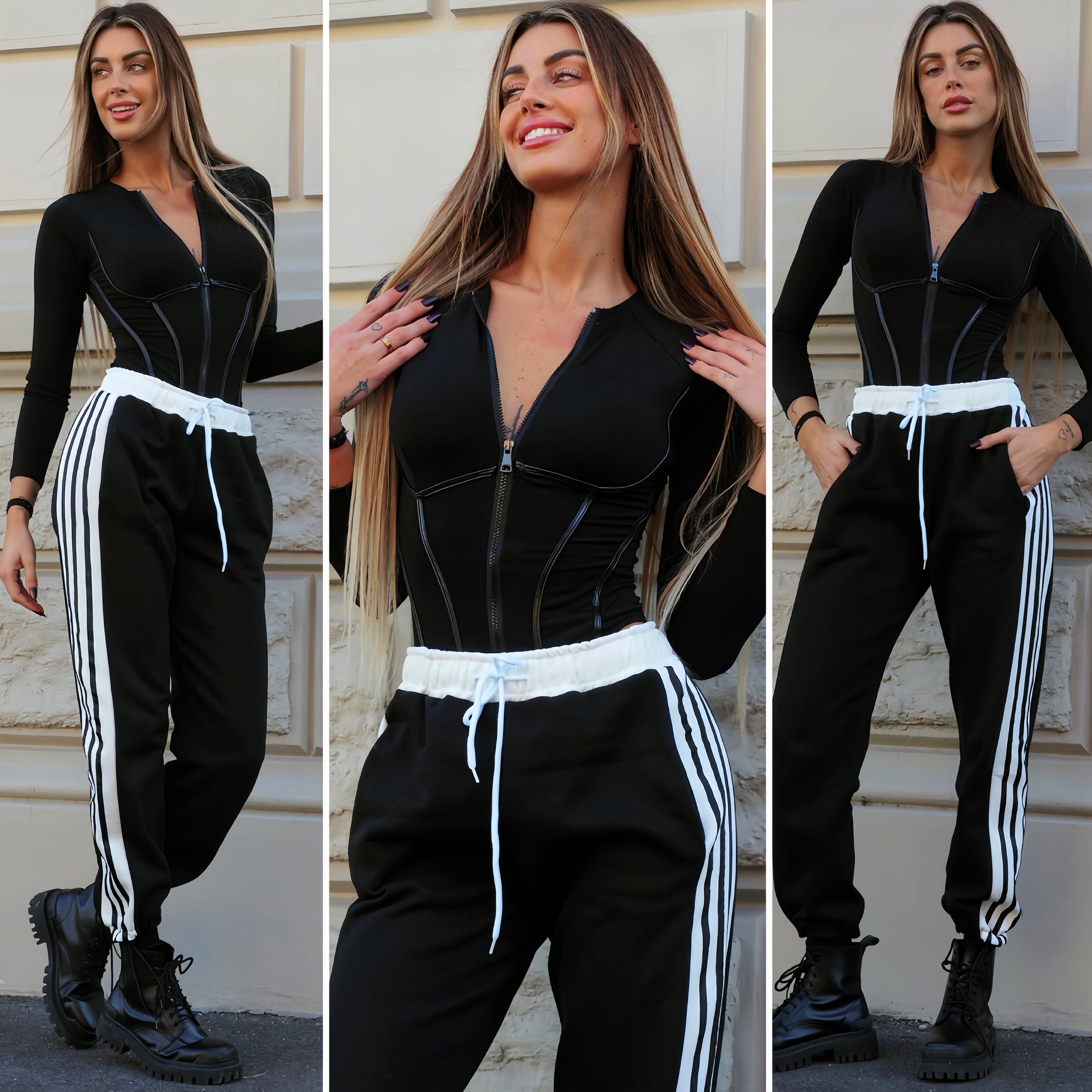 Pantalone sportivo con righe bianche - R.a. Boutique 