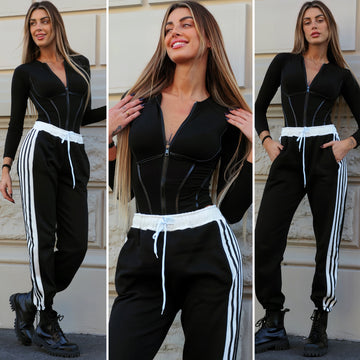 Pantalone sportivo con righe bianche - R.a. Boutique 