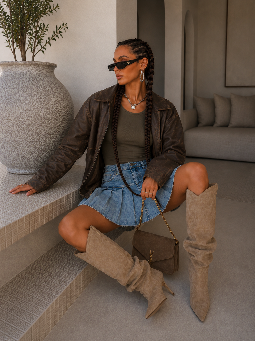 Gonna in denim con pieghe - R.a. Boutique