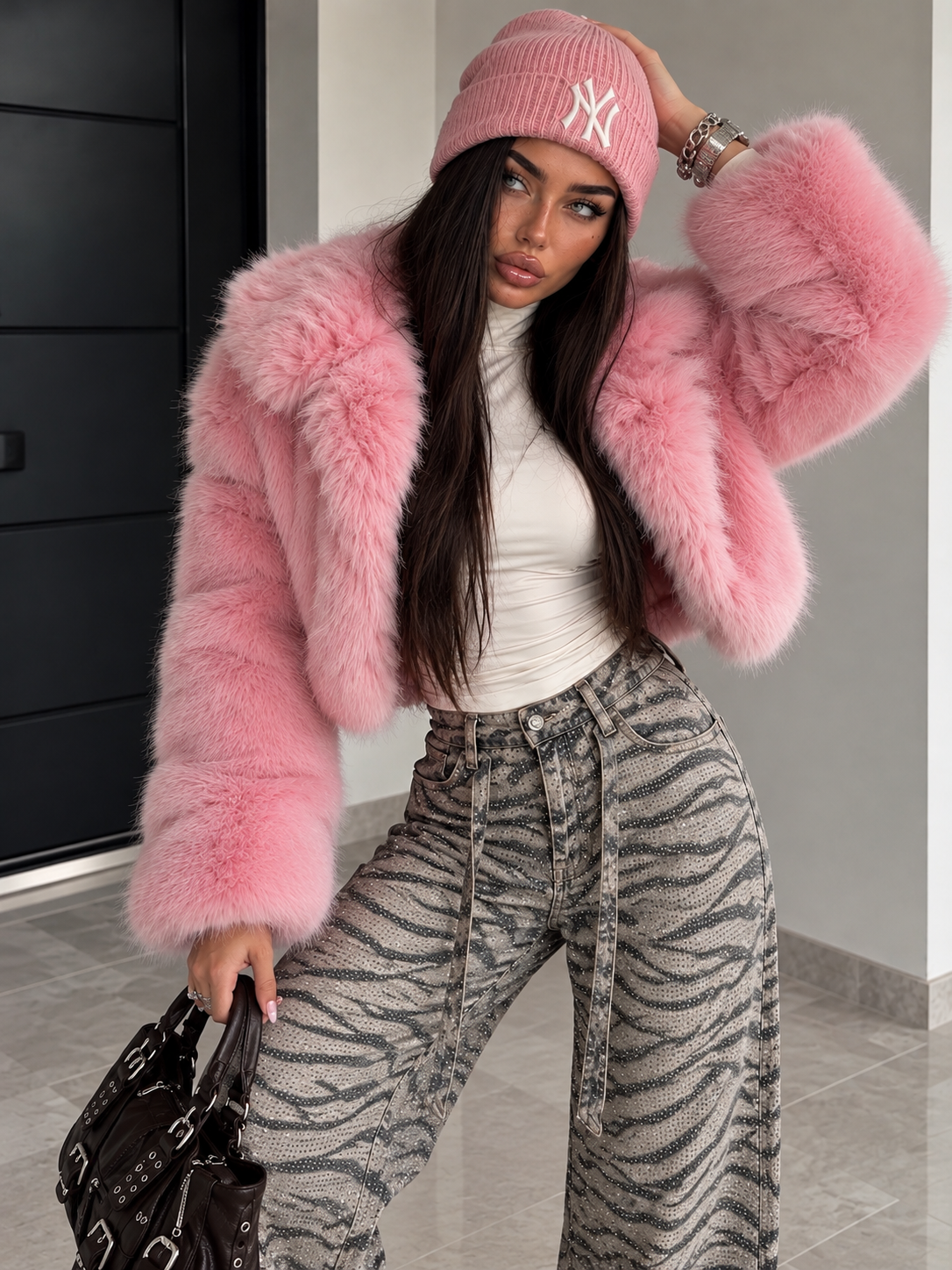 Jeans Grigi Zebrati con Brillantini - R.a. Boutique