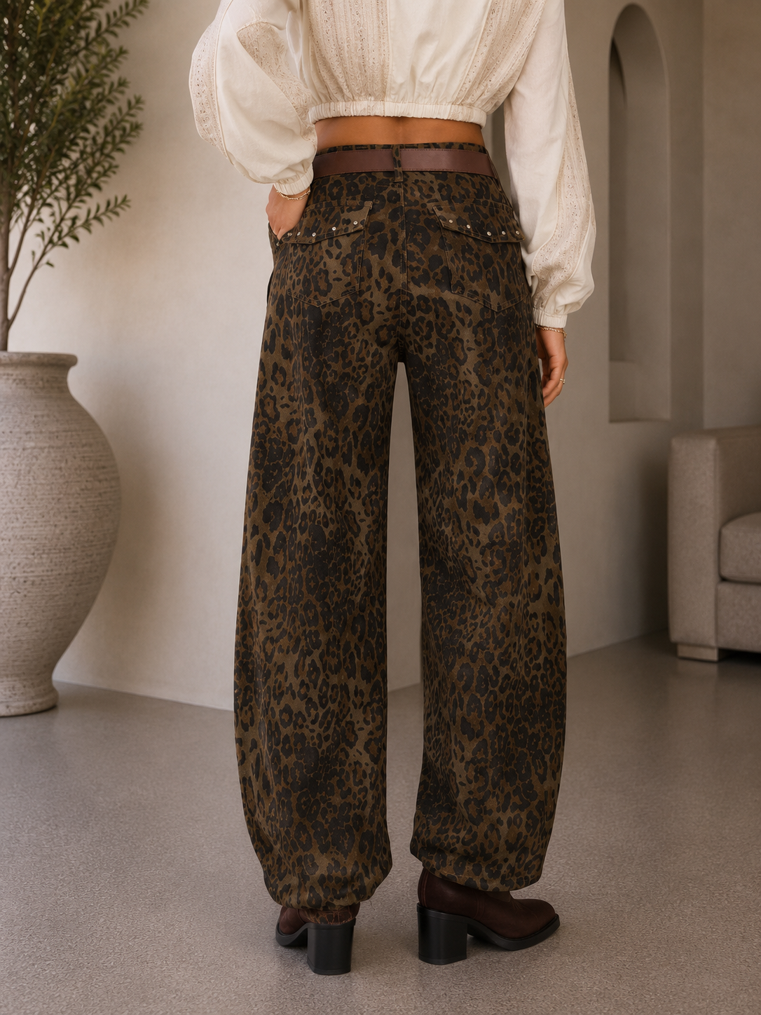 Jeans Ballon animalier con cintura e borchie - R.a. Boutique