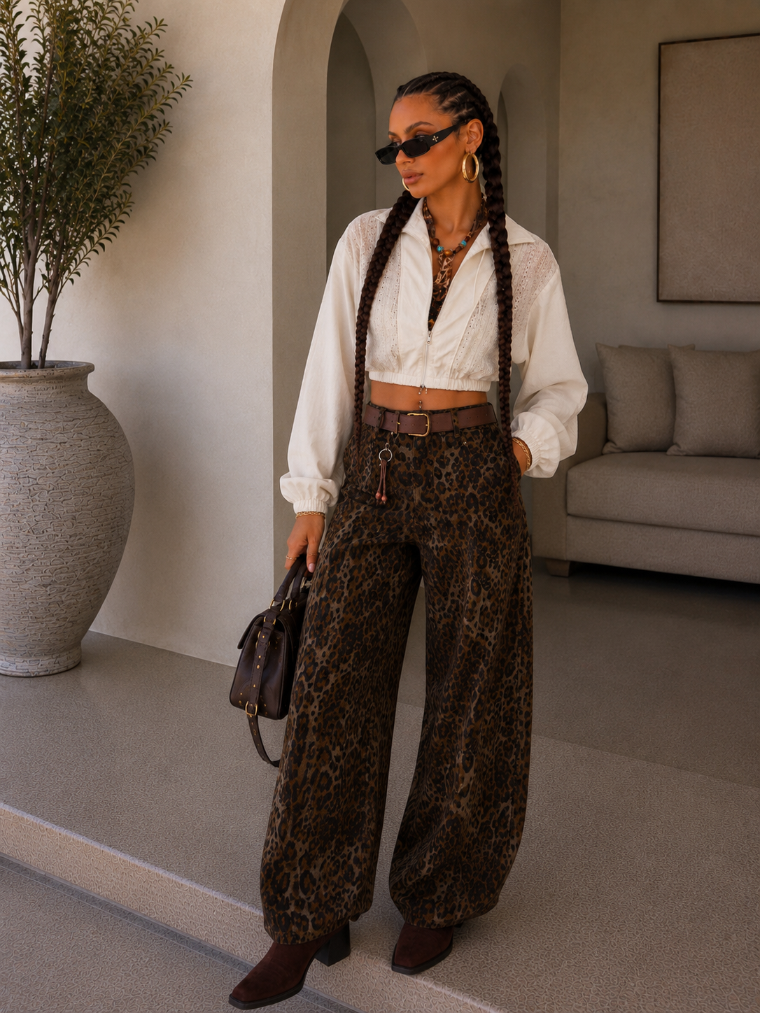Jeans Ballon animalier con cintura e borchie - R.a. Boutique