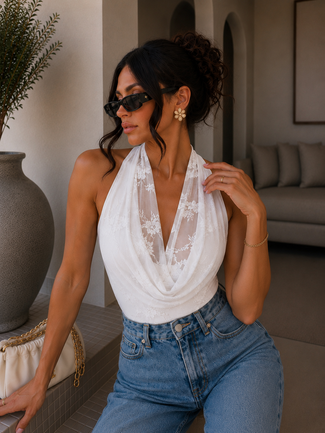 Body drappeggiato con scollo ad anello - R.a. Boutique