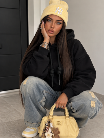 Felpa Basic con Cappuccio Nera - R.a. Boutique