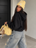 Felpa Basic con Cappuccio Nera - R.a. Boutique