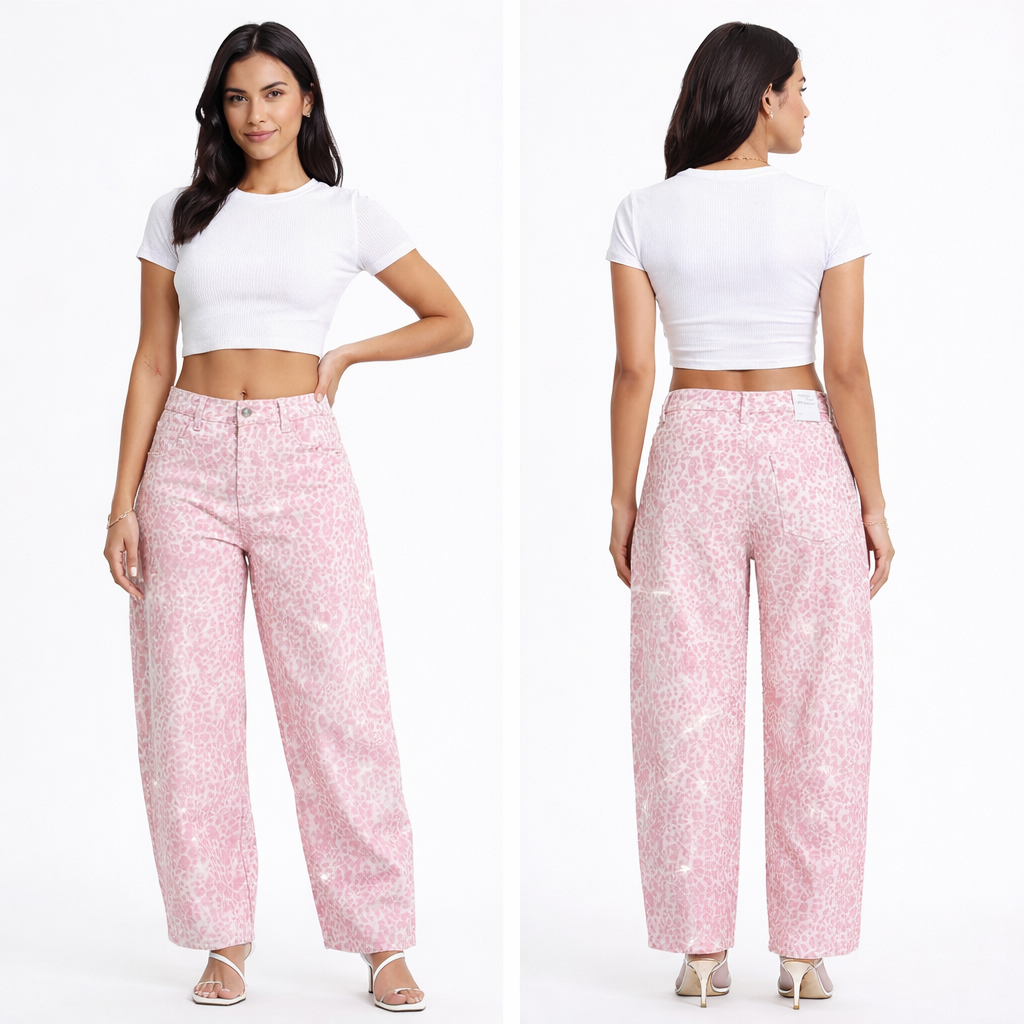 Jeans Leopard pink con brillantini - R.a. Boutique