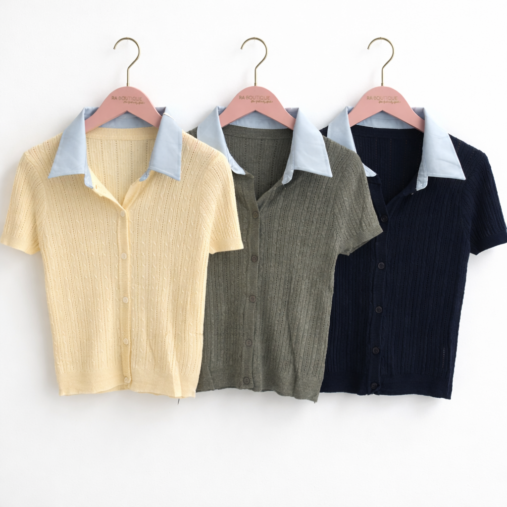 Maglioncino college con bottoncini e collo a contrasto - R.a. Boutique