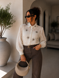 Camicia Ricamata Floreale con Dettagli Gioiello - R.a. Boutique