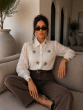 Camicia Ricamata Floreale con Dettagli Gioiello - R.a. Boutique