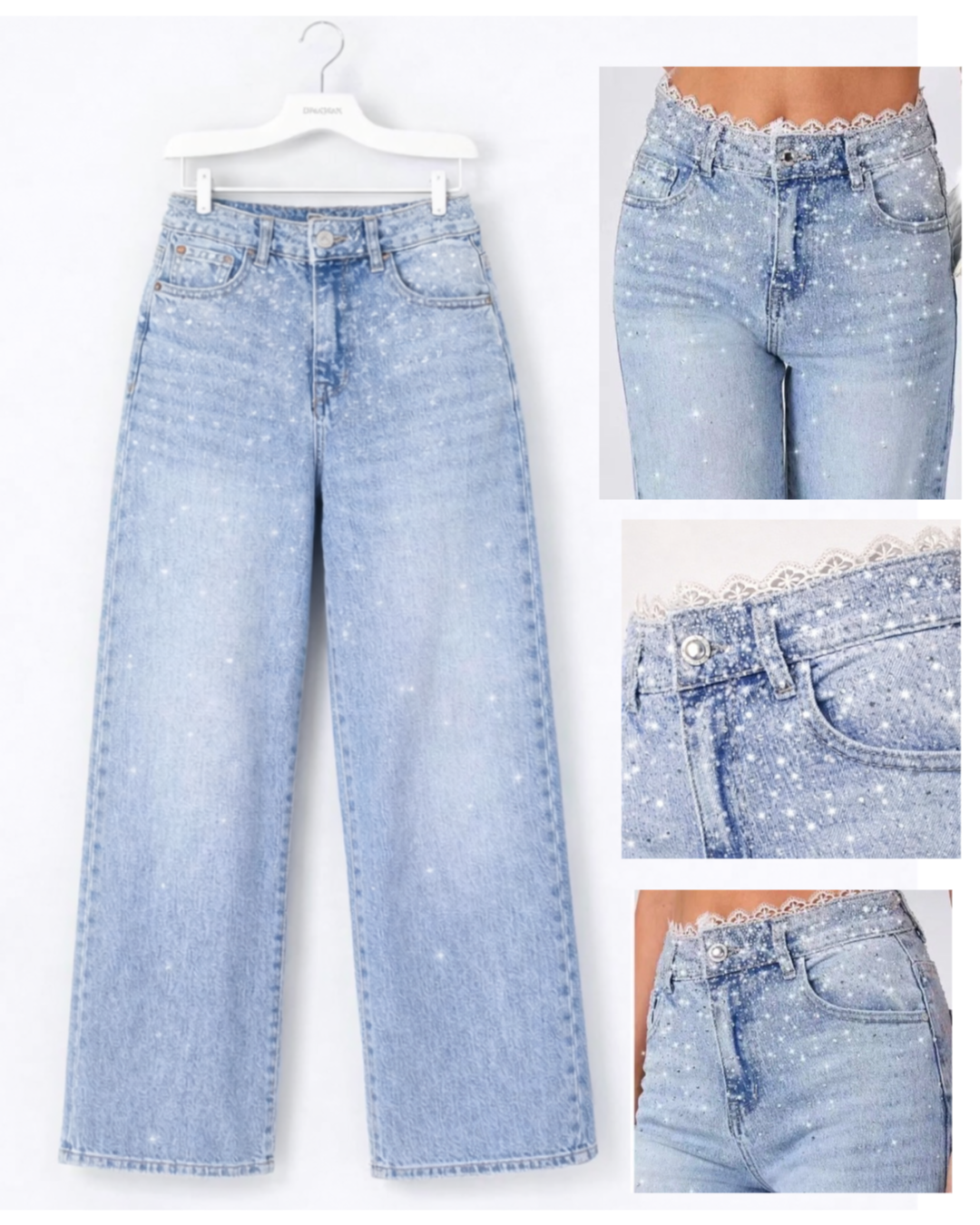 Jeans con brillantini e pizzo - R.a. Boutique