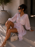 Abito cipria con pizzo e drappeggio - R.a. Boutique