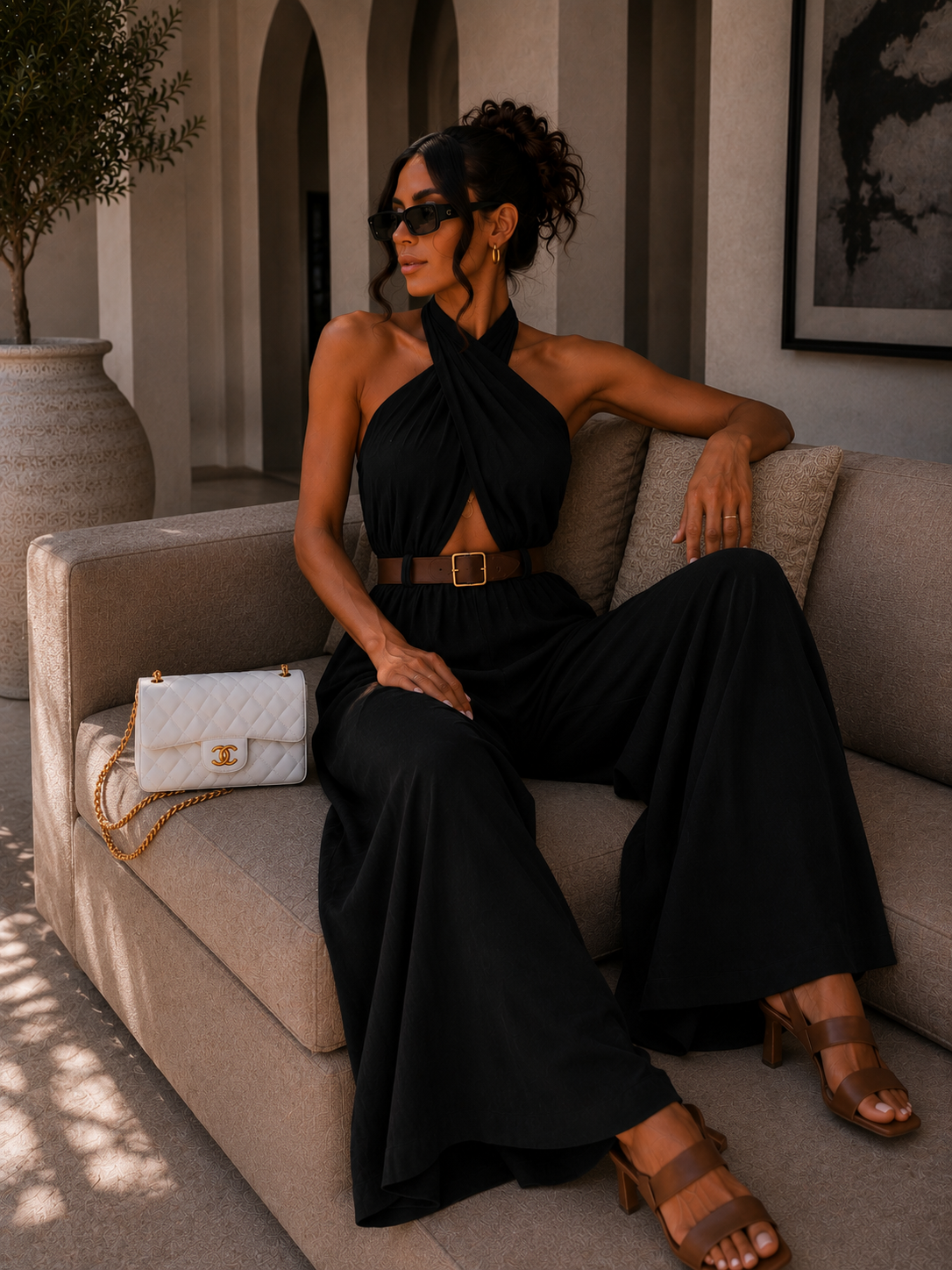 Tuta palazzo elasticizzata con cintura - R.a. Boutique