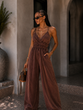 Tuta denim marrone elasticizzata con tasche - R.a. Boutique