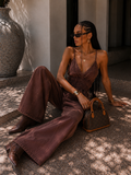 Tuta denim marrone elasticizzata con tasche - R.a. Boutique