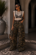 T-shirt con spalline imbottite e stampa pizzo - R.a. Boutique