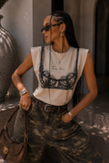 T-shirt con spalline imbottite e stampa pizzo - R.a. Boutique