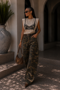 T-shirt con spalline imbottite e stampa pizzo - R.a. Boutique