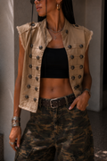 Gilet militare beige con bottoni decorativi - R.a. Boutique