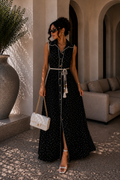 Abito nero a pois con cintura in corda - R.a. Boutique