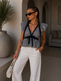 Top vichy con volant e fiocco bianco e blu - R.a. Boutique