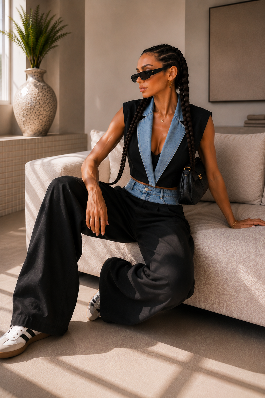 Completo bicolor con gilet e pantalone palazzo - R.a. Boutique
