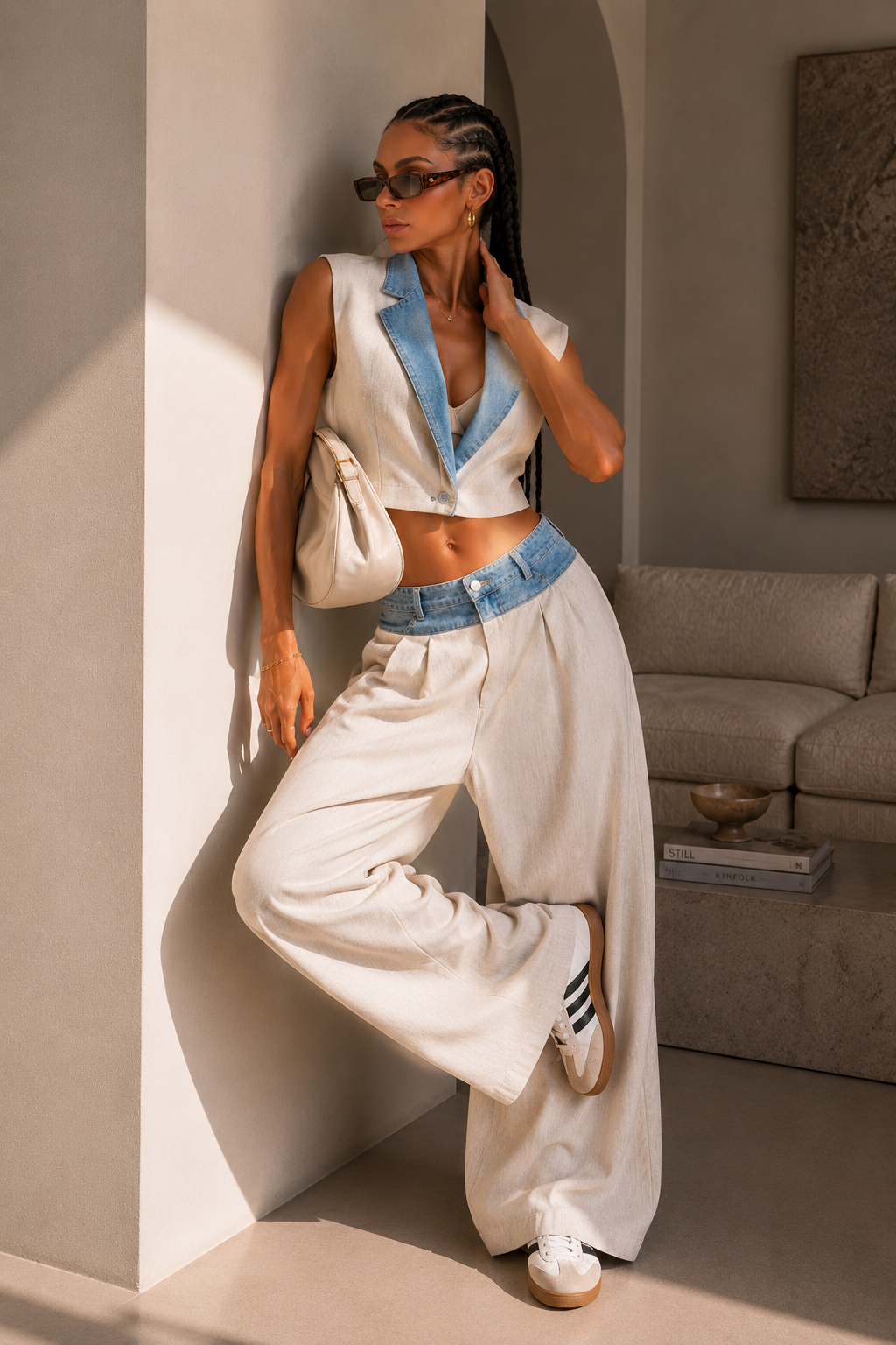 Completo bicolor con gilet e pantalone palazzo - R.a. Boutique