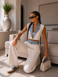 Completo bicolor con gilet e pantalone palazzo - R.a. Boutique