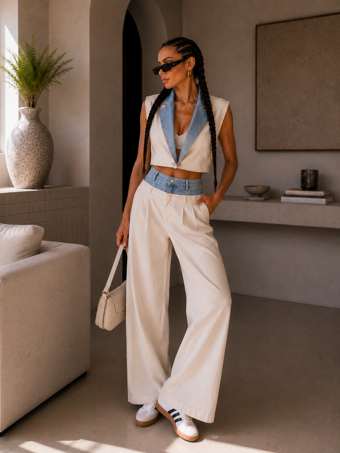 Completo bicolor con gilet e pantalone palazzo - R.a. Boutique