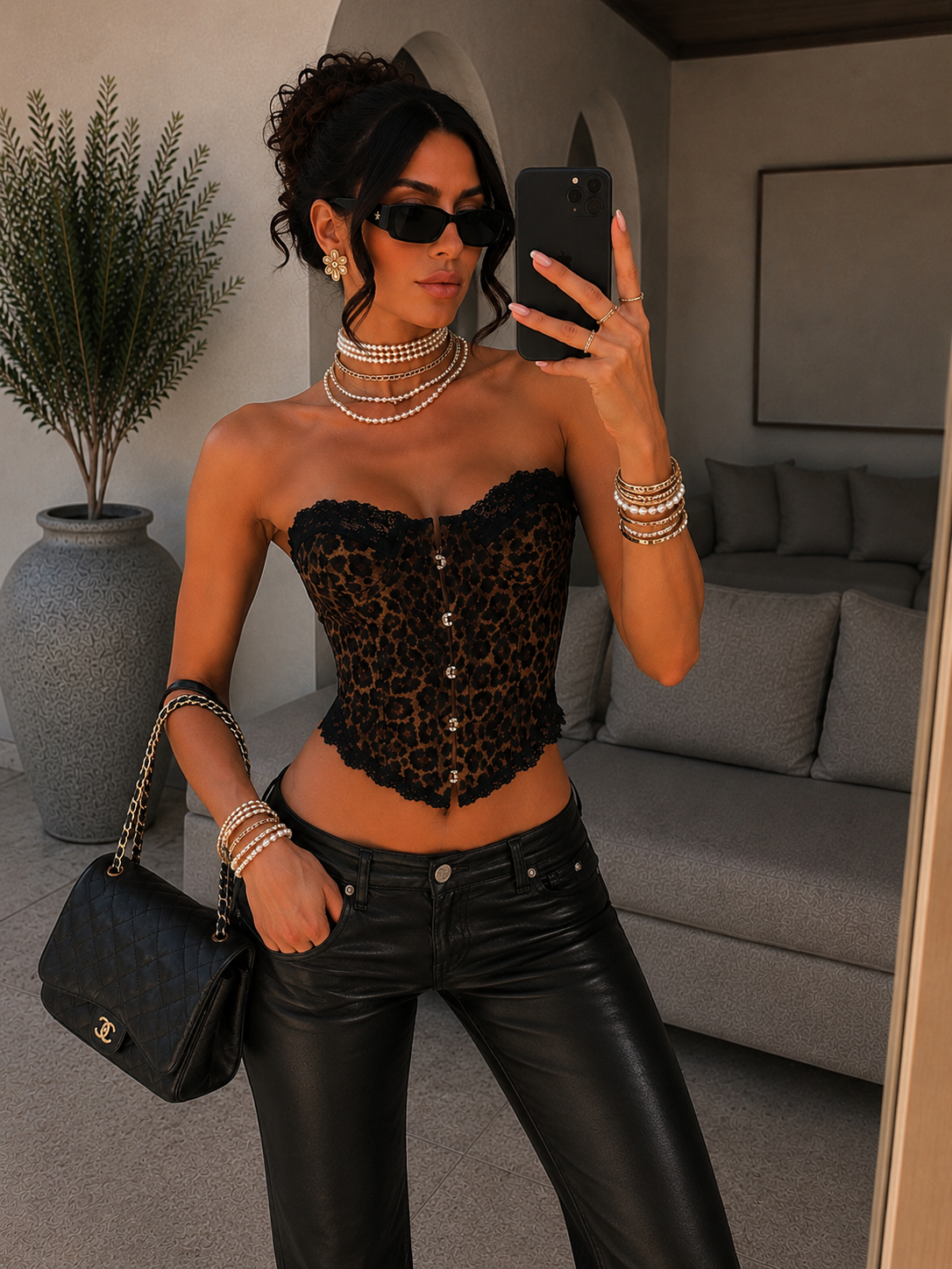 Corsetto leopardato con pizzo - R.a. Boutique