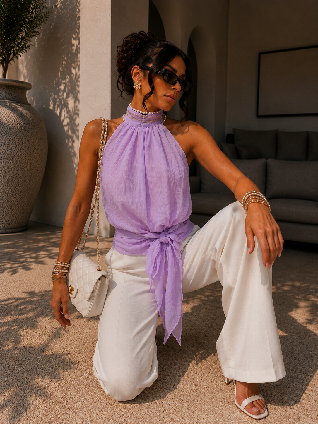 Top halter donna effetto chiffon - R.a. Boutique