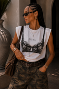 T-shirt con spalline imbottite e stampa pizzo - R.a. Boutique