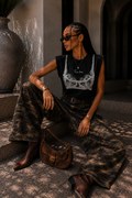 T-shirt con spalline imbottite e stampa pizzo - R.a. Boutique