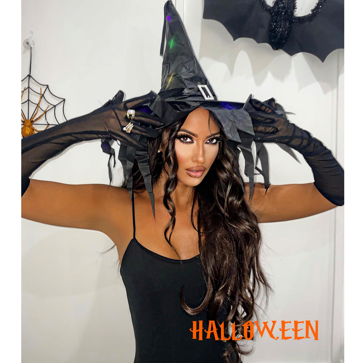 Cappello nero con luci (Strega Halloween)