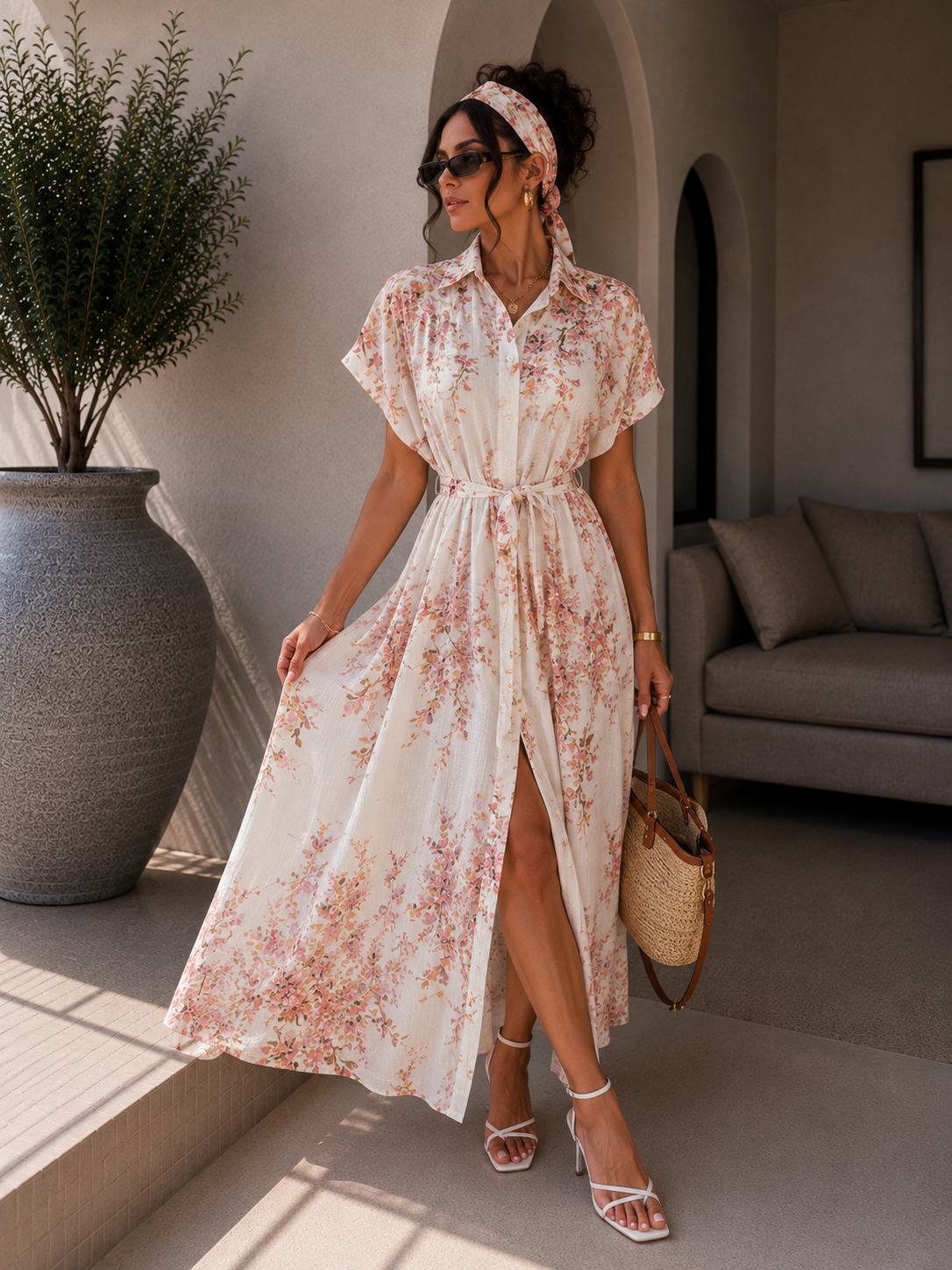 Abito chemisier floreale con cintura - R.a. Boutique