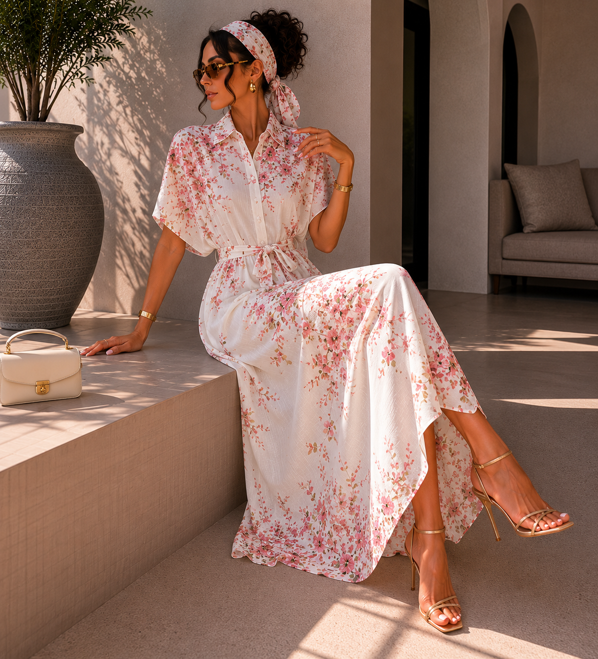 Abito chemisier floreale con cintura - R.a. Boutique