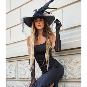 Cappello nero con piume (Strega Halloween) - R.a. Boutique 