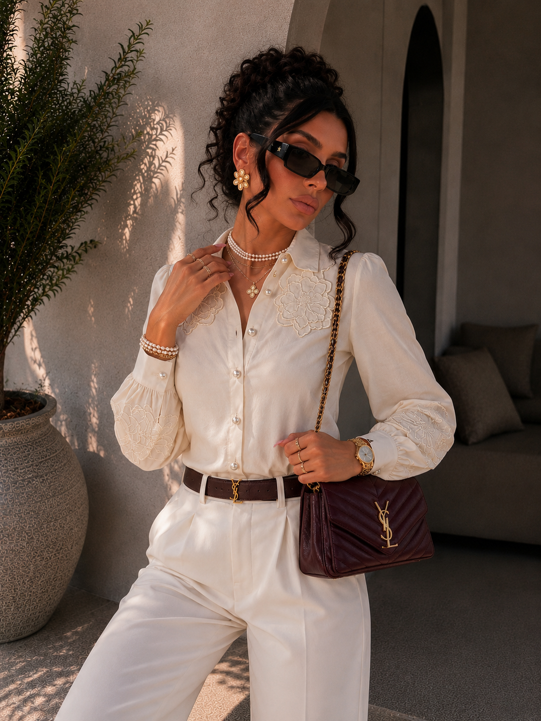 Camicia con collo ricamato floreale - R.a. Boutique