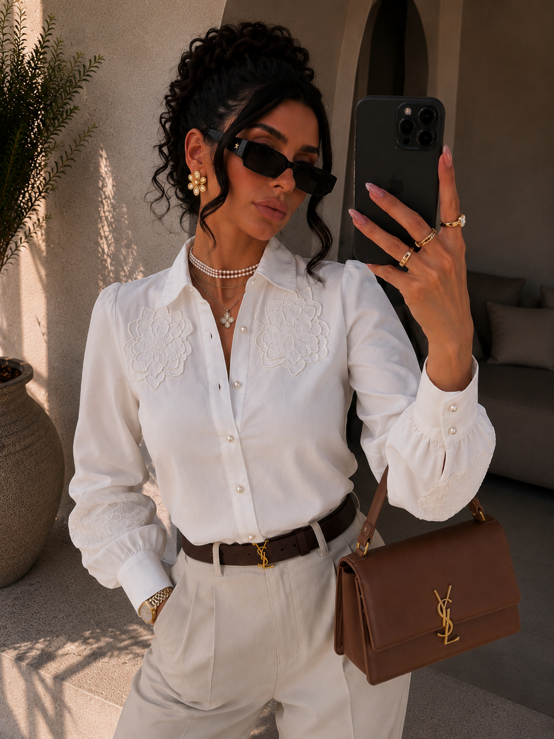 Camicia con collo ricamato floreale - R.a. Boutique