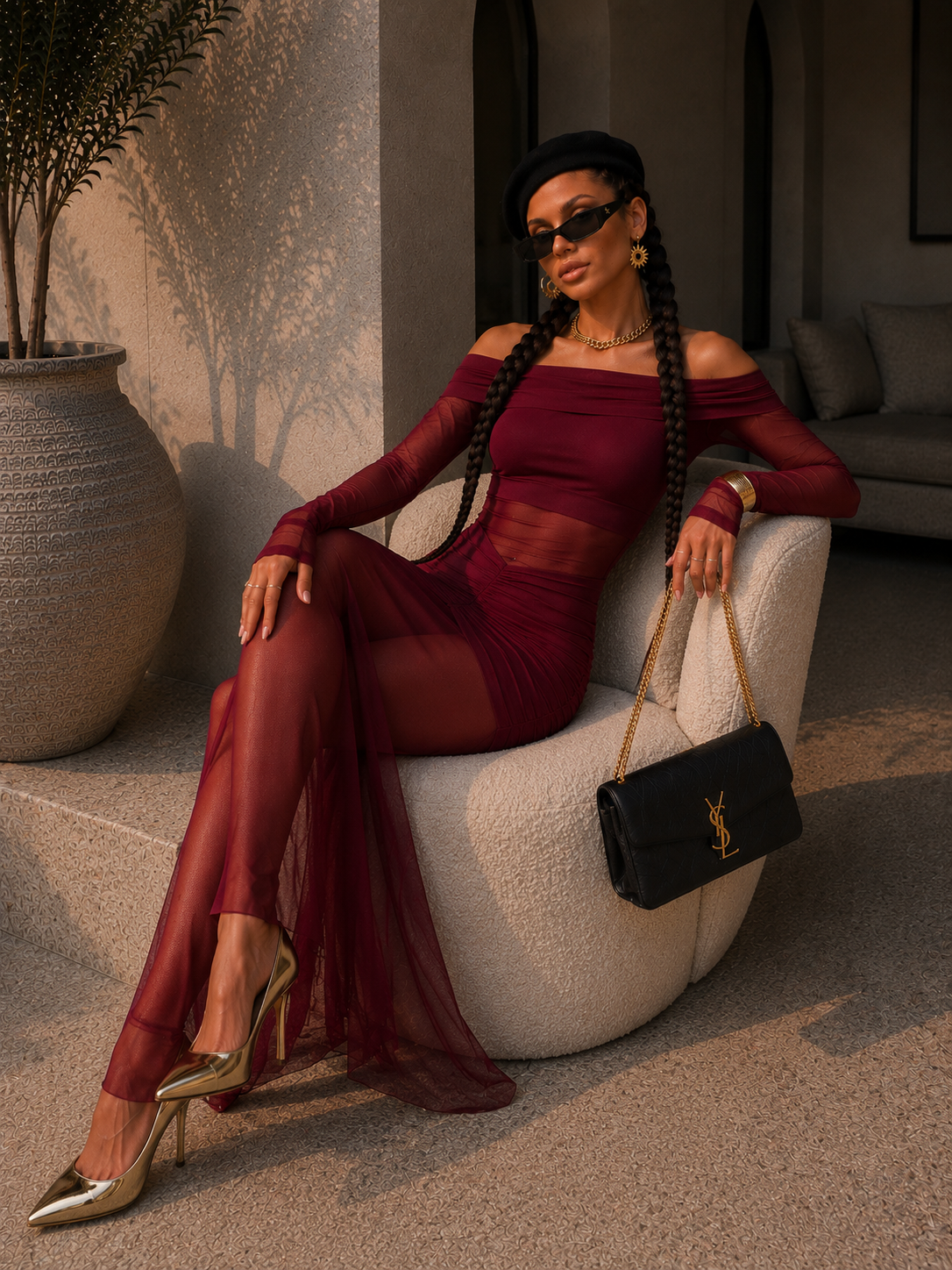 Abito bordeaux con trasparenza - R.a. Boutique