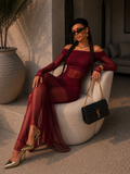 Abito bordeaux con trasparenza - R.a. Boutique