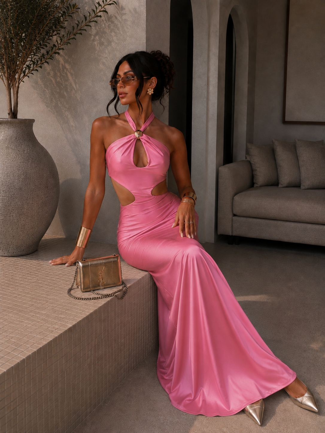 Abito con incrocio sulla schiena e Gemma rosa Bubble - R.a. Boutique