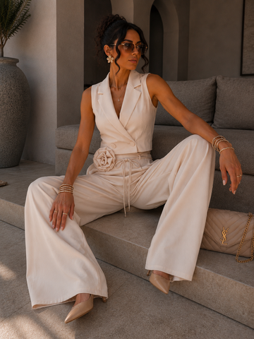Set pantalone e smanicato cipria - R.a. Boutique