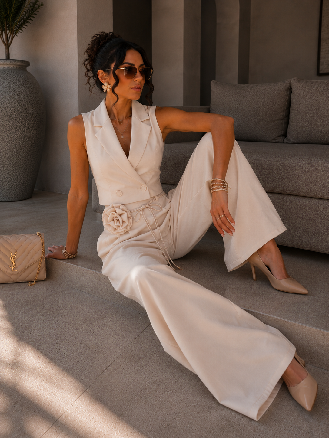 Set pantalone e smanicato cipria - R.a. Boutique