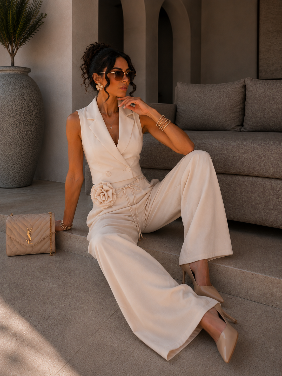 Set pantalone e smanicato cipria - R.a. Boutique