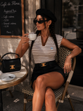Polo smanicata a righe con colletto - R.a. Boutique